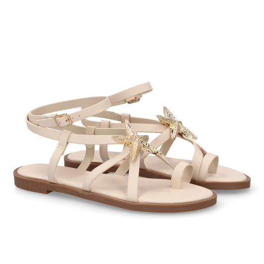 Sandalia plana romana beige estrella de mar tiras finas