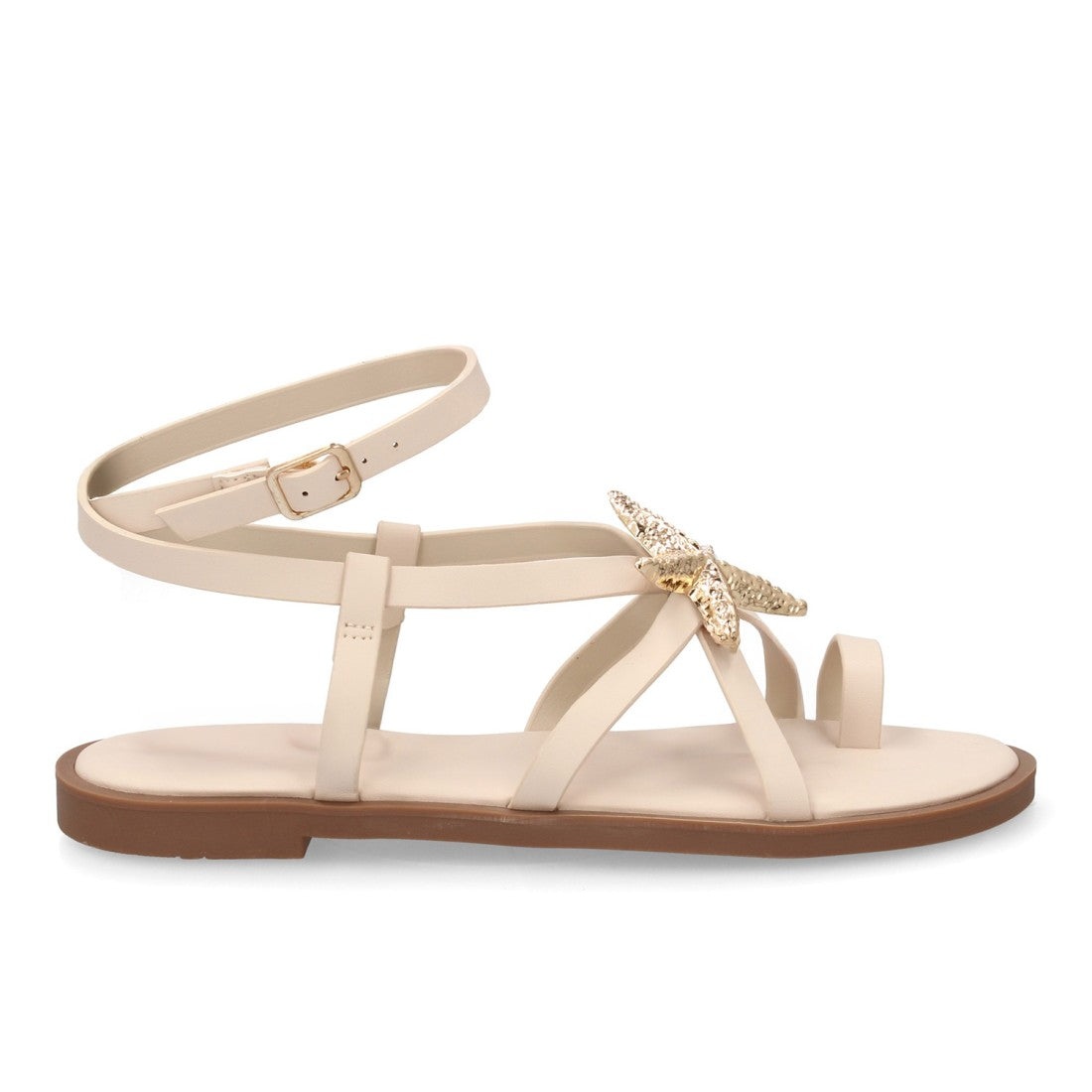 Sandalia plana romana beige estrella de mar tiras finas