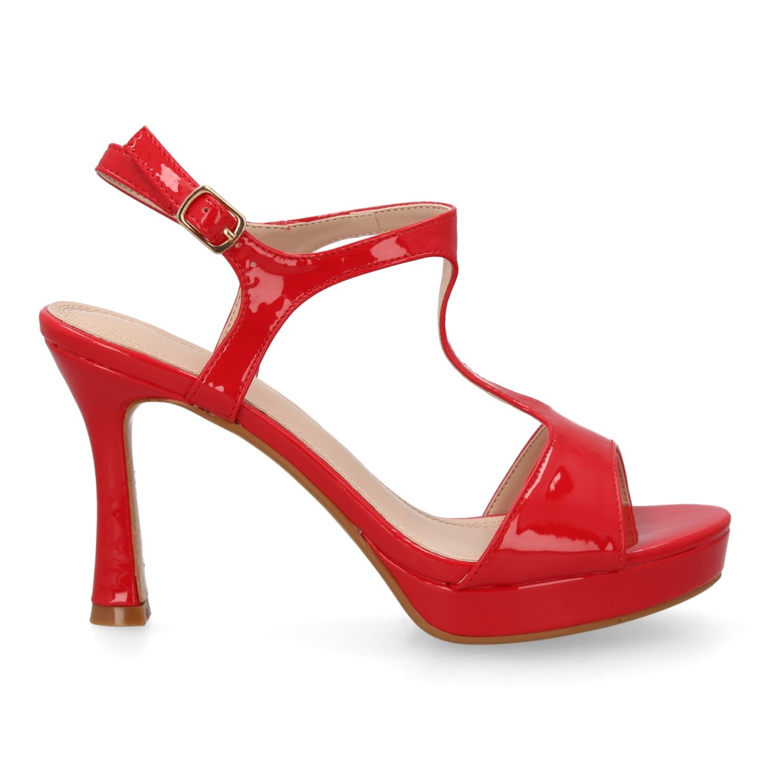 Sandalia tacón fino rojo plataforma diseño T