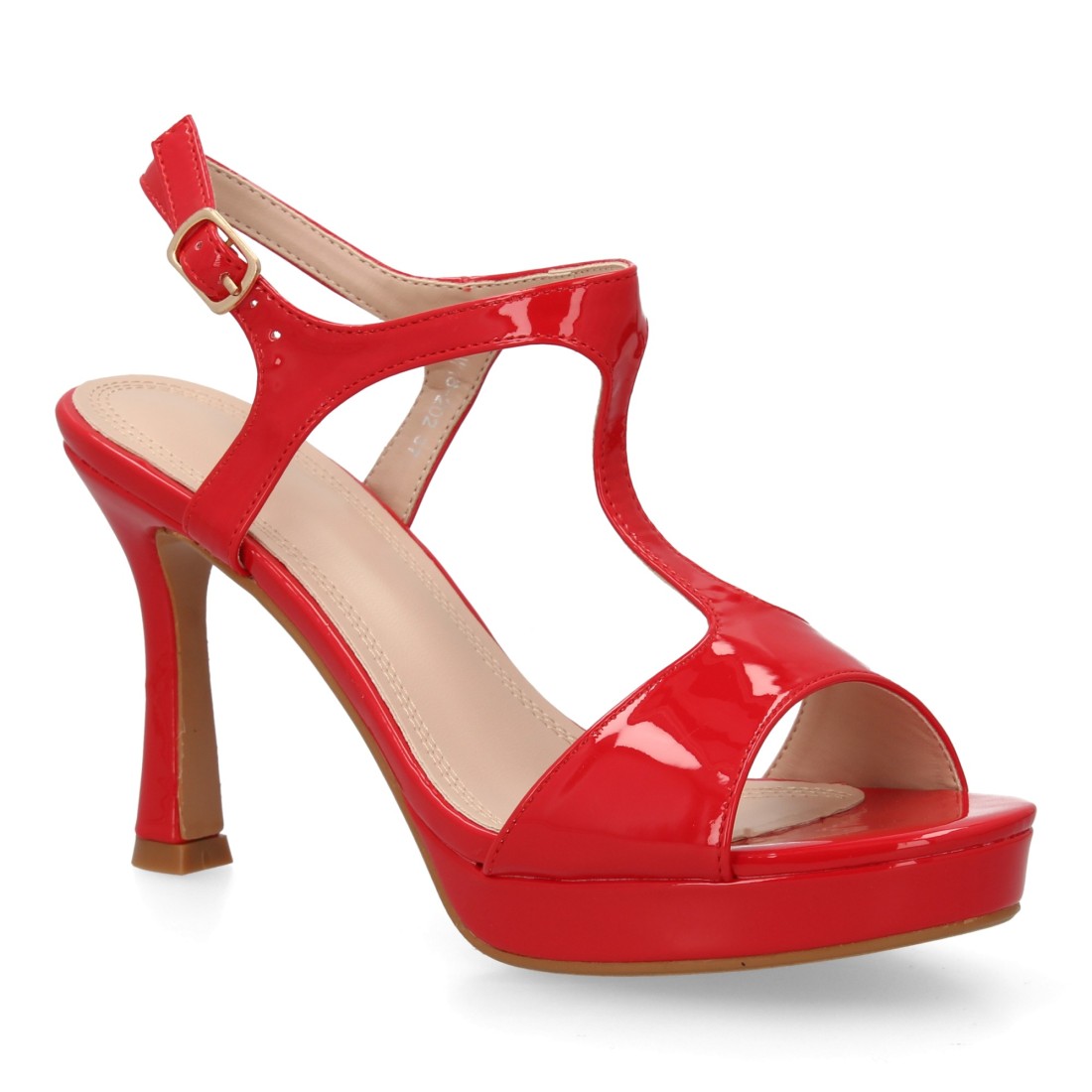 Sandalia tacón fino rojo plataforma diseño T