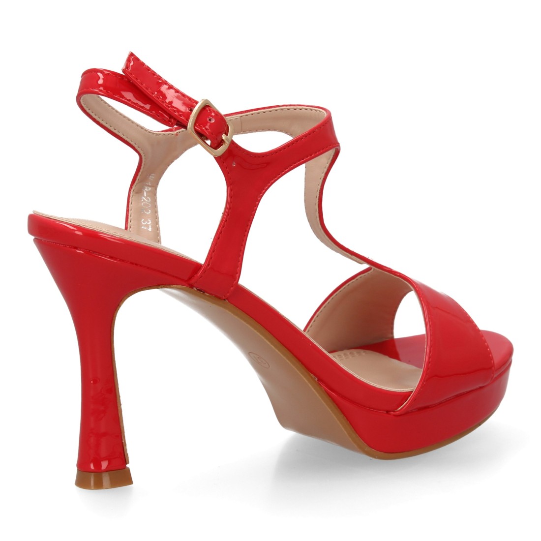 Sandalia tacón fino rojo plataforma diseño T