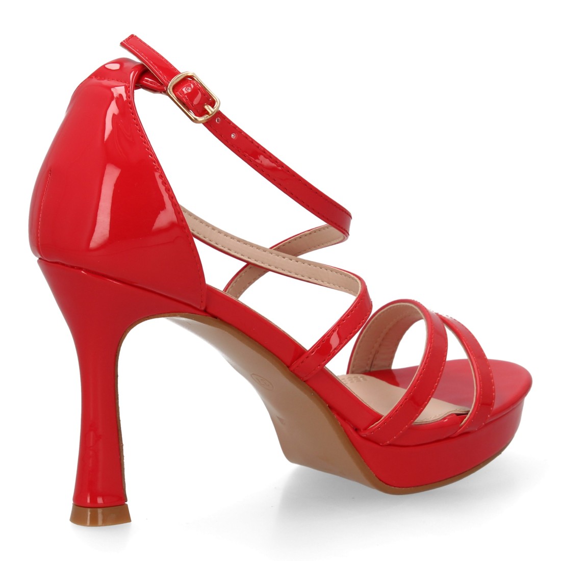 Sandalia tacón fino rojo tiras onduladas diseño