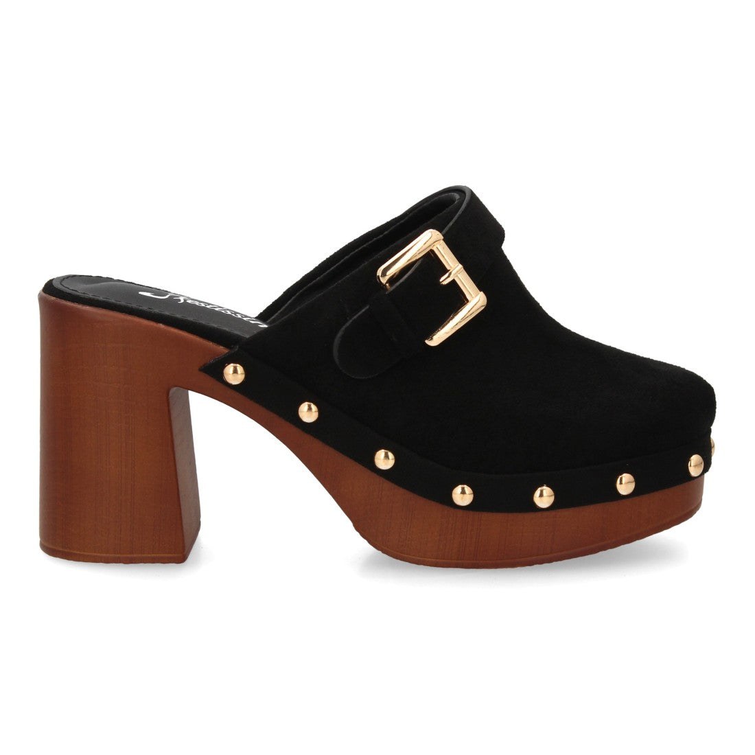 Zueco negro punta cerrada madera mujer