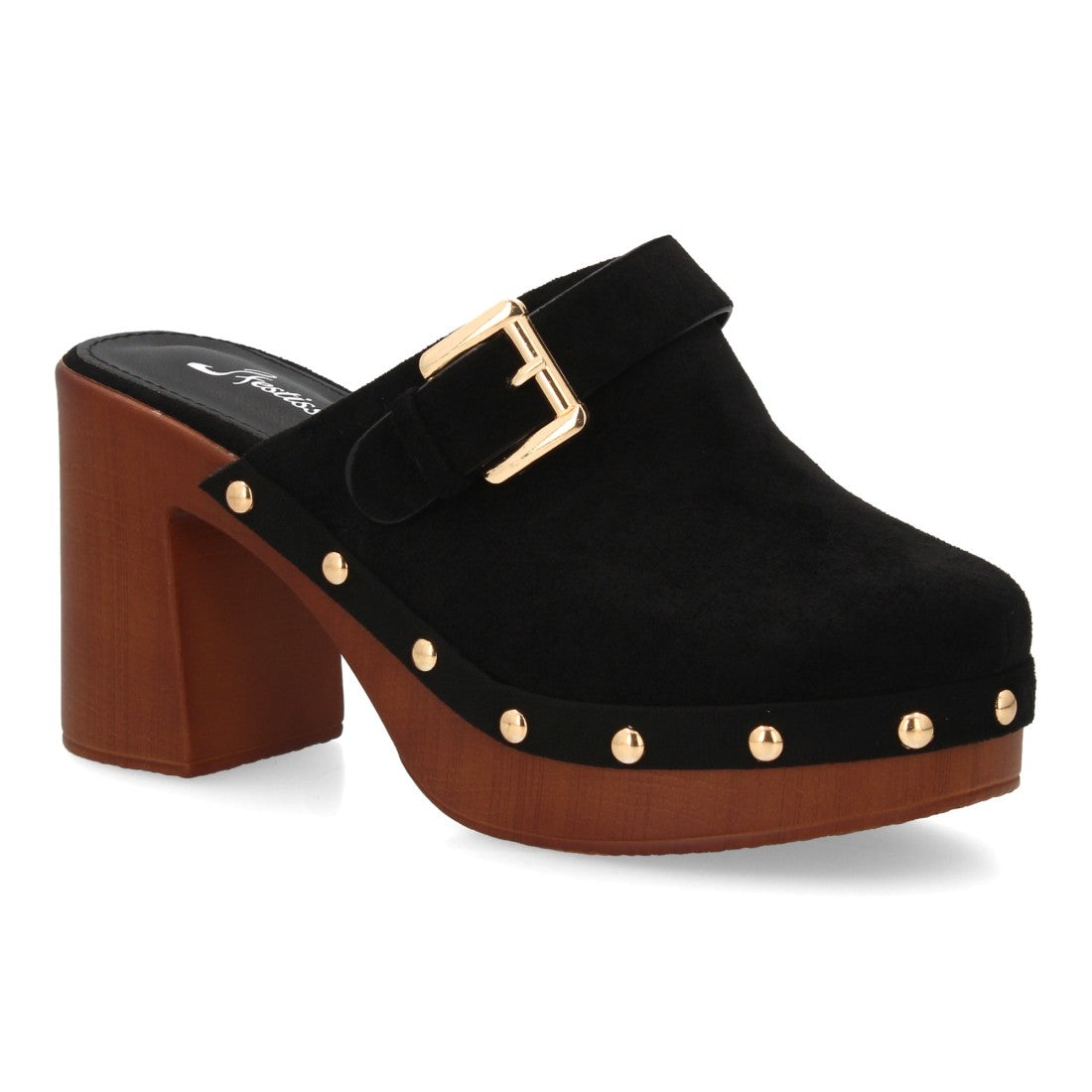 Zueco negro punta cerrada madera mujer