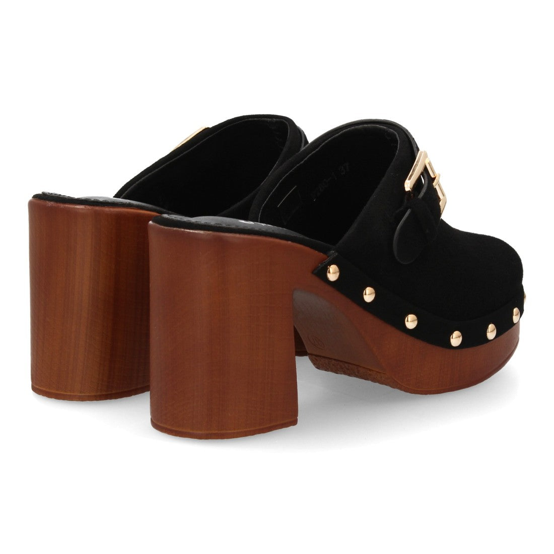 Zueco negro punta cerrada madera mujer