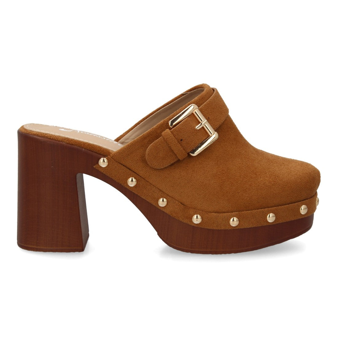 Zueco camel punta cerrada madera mujer