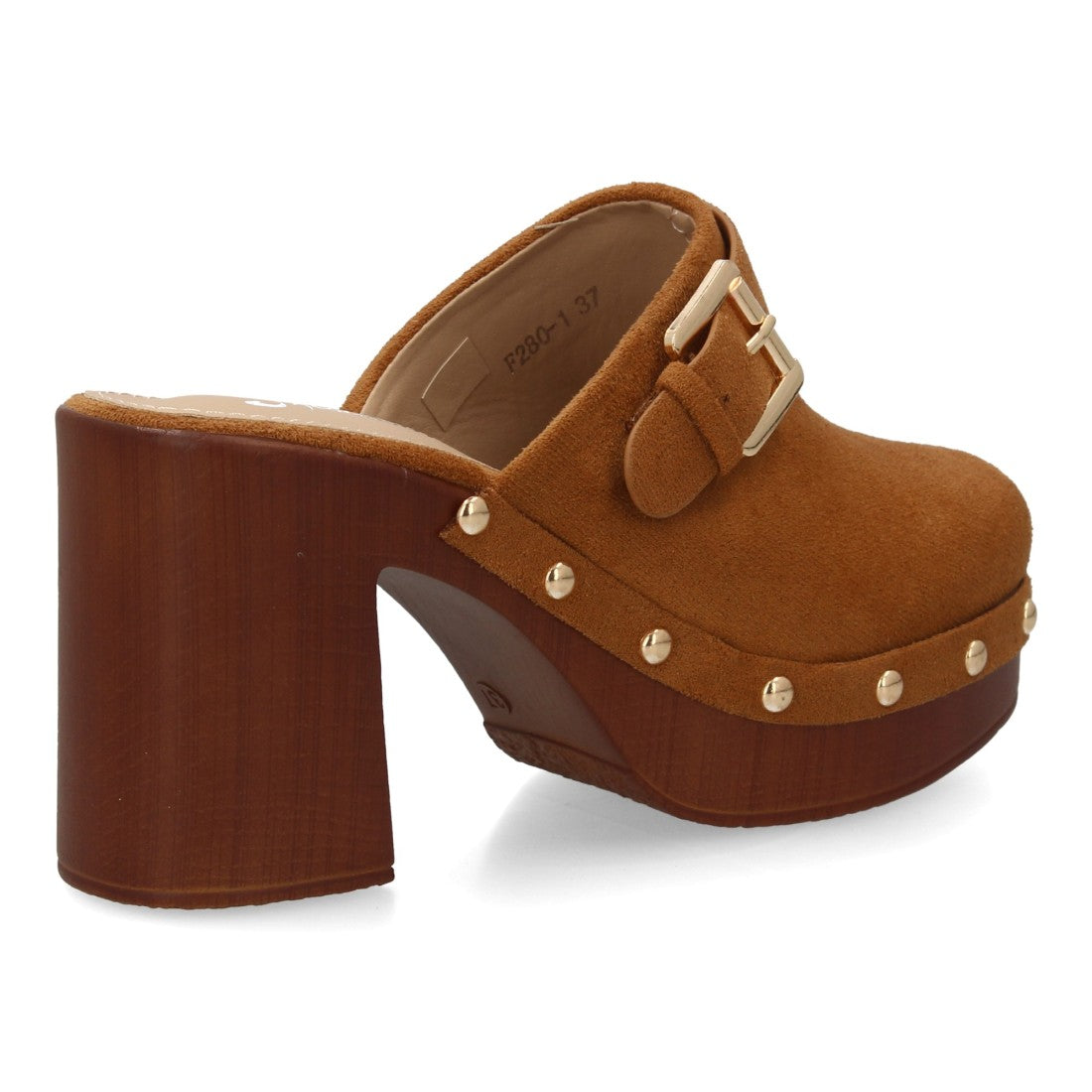 Zueco camel punta cerrada madera mujer