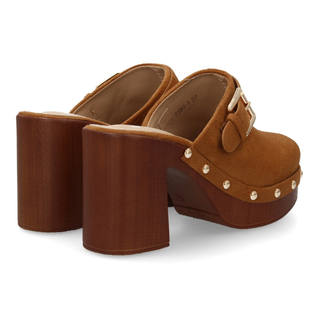 Zueco camel punta cerrada madera mujer