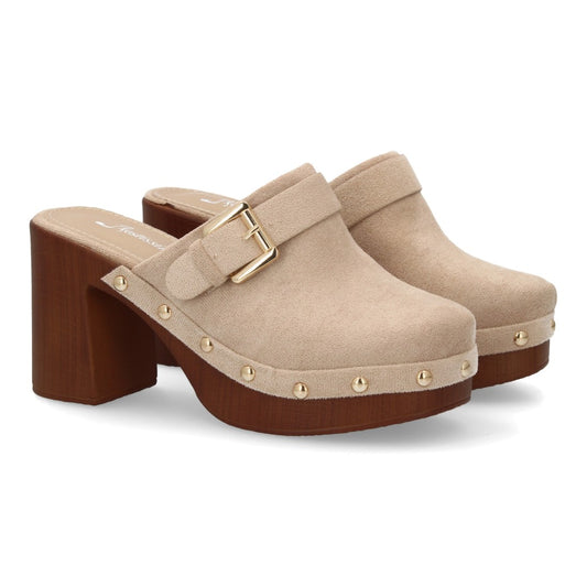 Zueco kaki punta cerrada madera mujer
