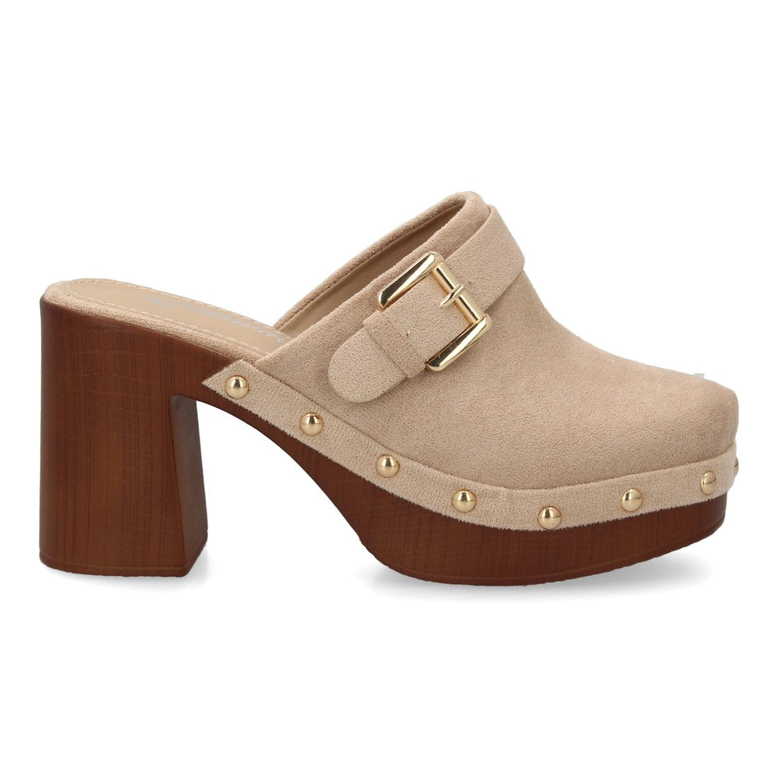 Zueco kaki punta cerrada madera mujer