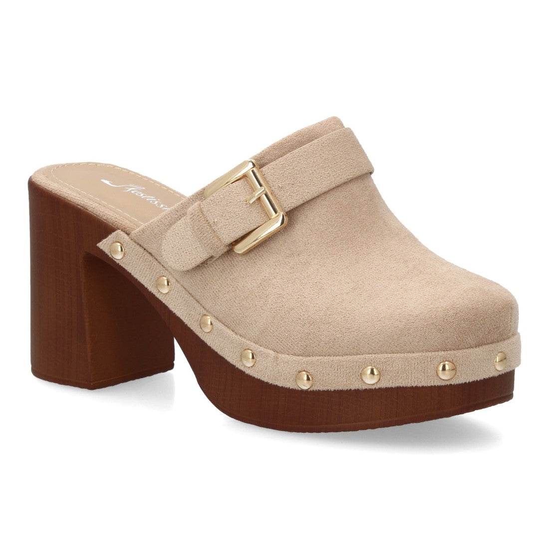 Zueco kaki punta cerrada madera mujer
