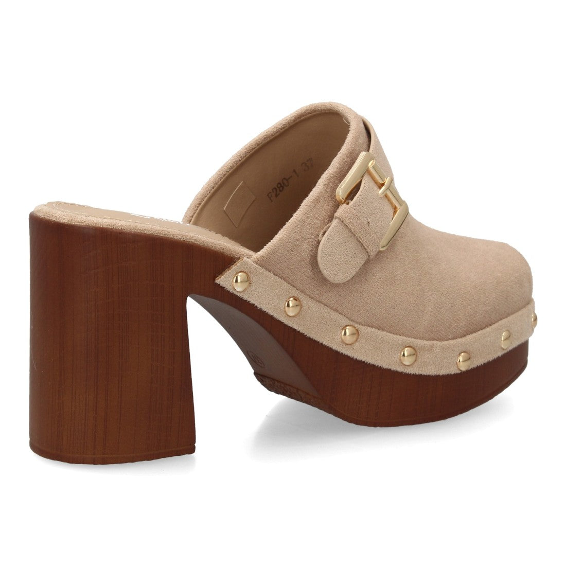 Zueco kaki punta cerrada madera mujer