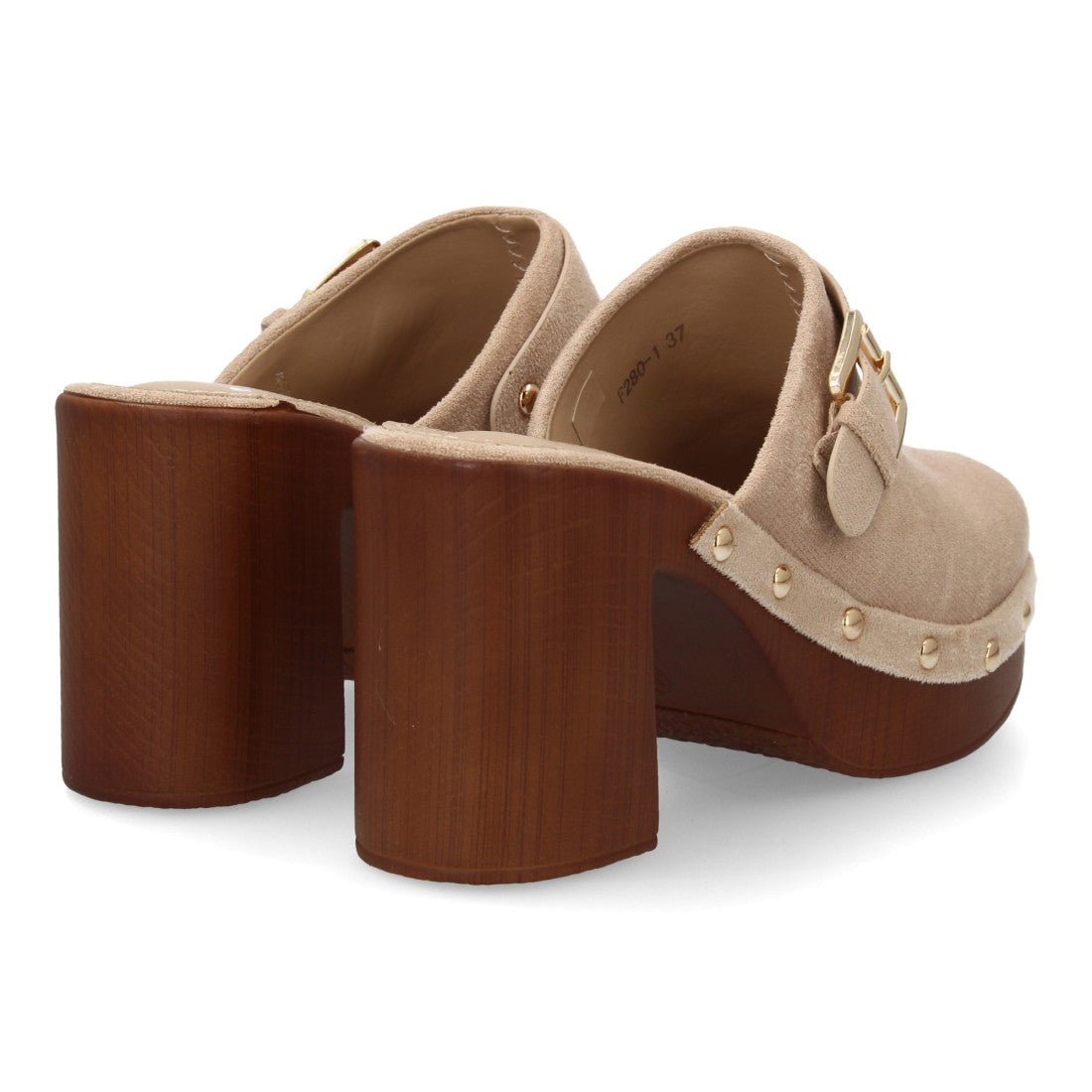 Zueco kaki punta cerrada madera mujer