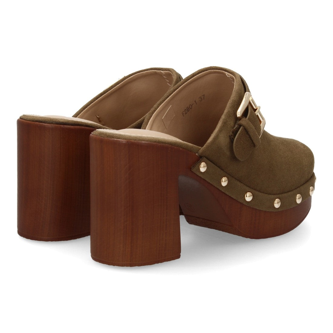 Zueco verde punta cerrada madera mujer
