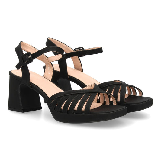 Sandalia tacón ancho negro multi tira fiesta