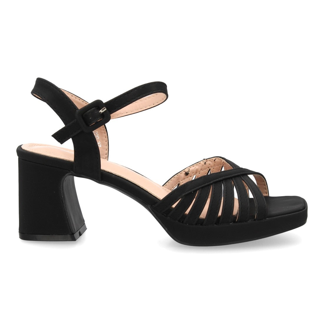 Sandalia tacón ancho negro multi tira fiesta
