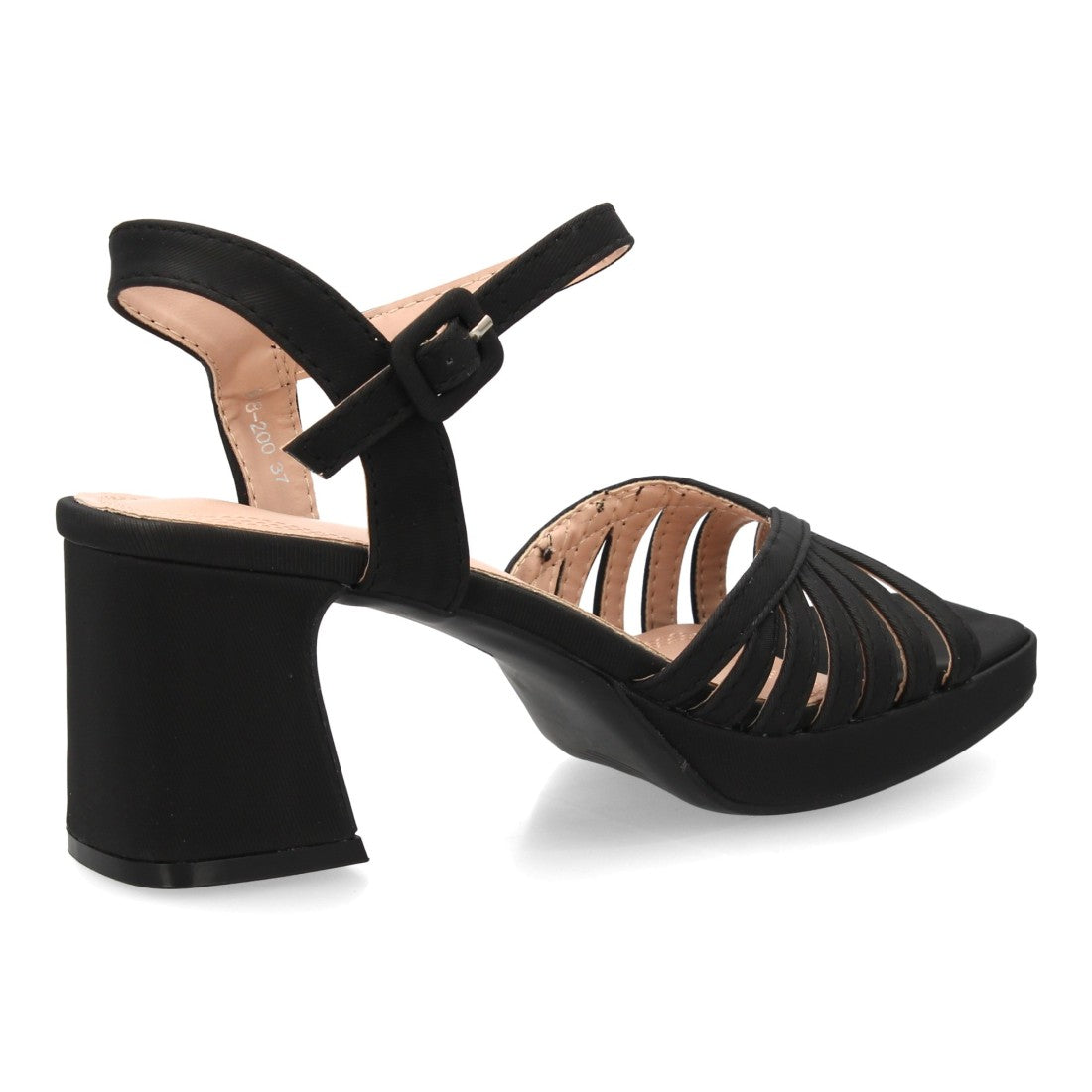 Sandalia tacón ancho negro multi tira fiesta
