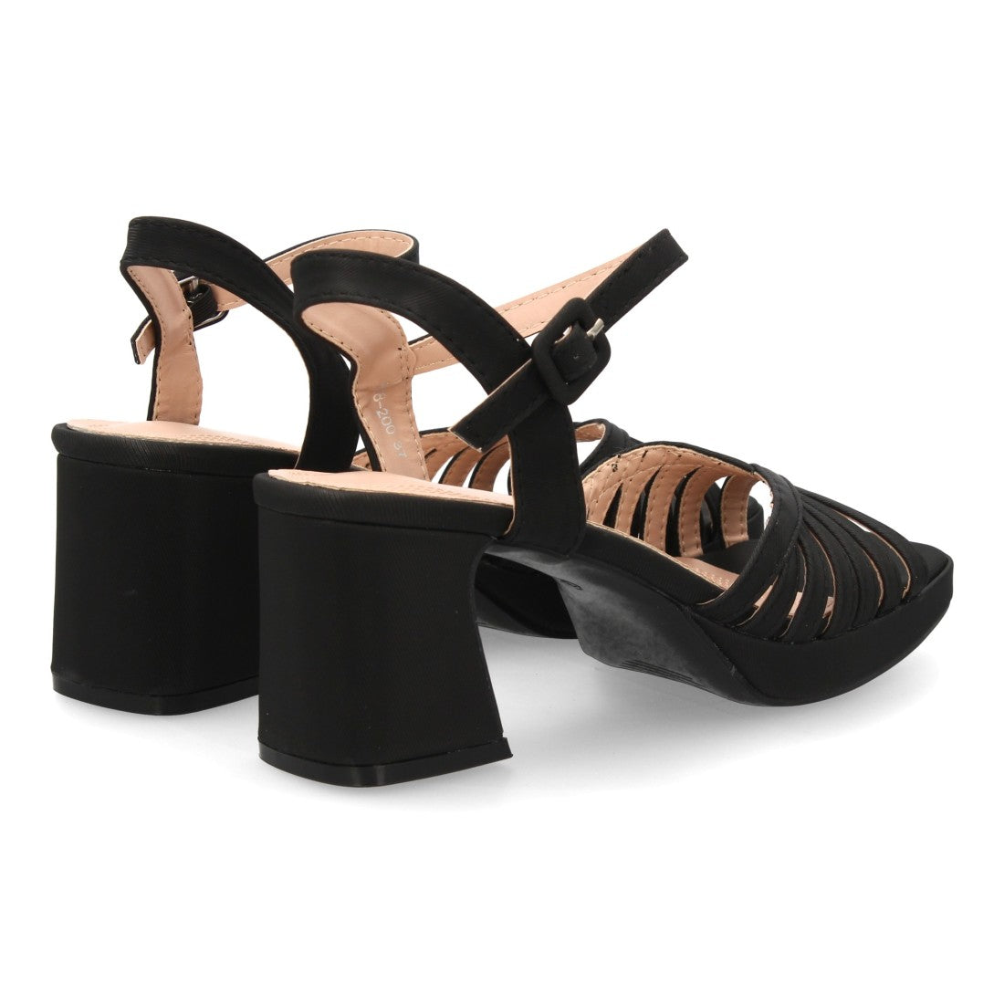 Sandalia tacón ancho negro multi tira fiesta