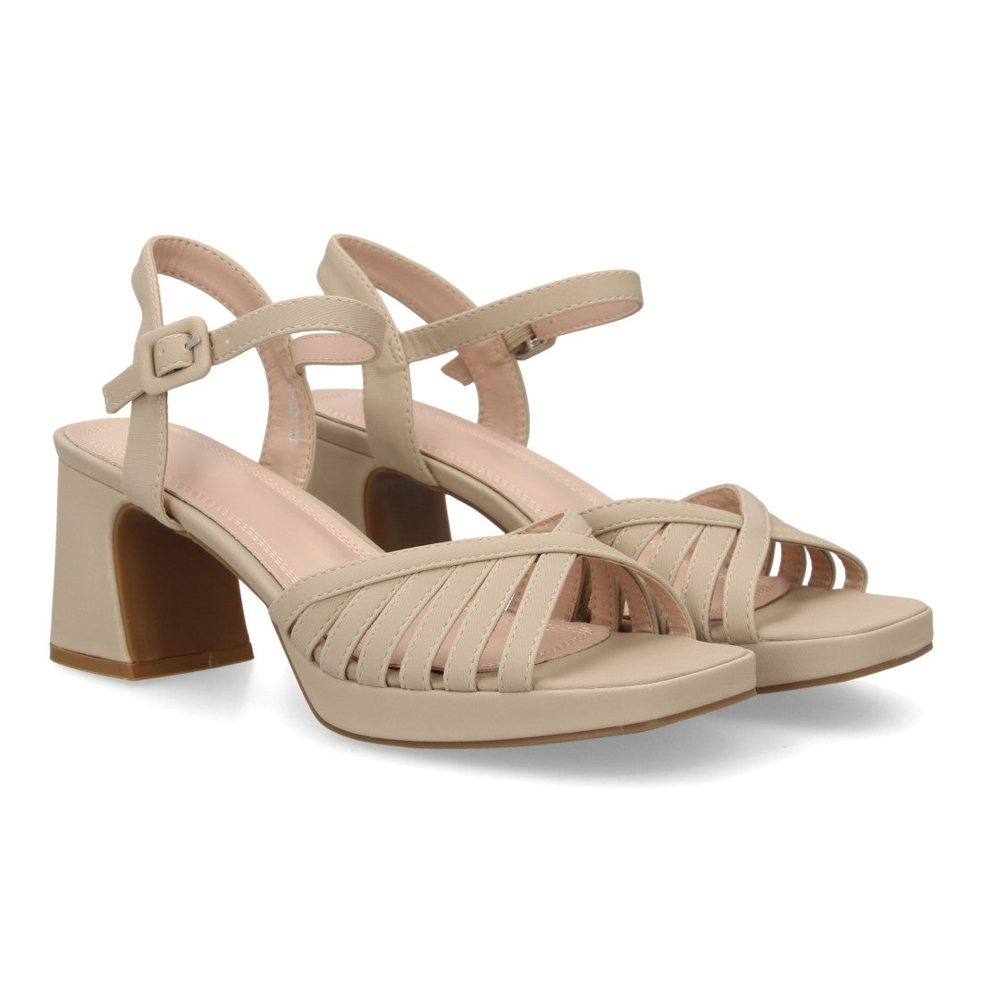 Sandalia tacón ancho beige multi tira plataforma