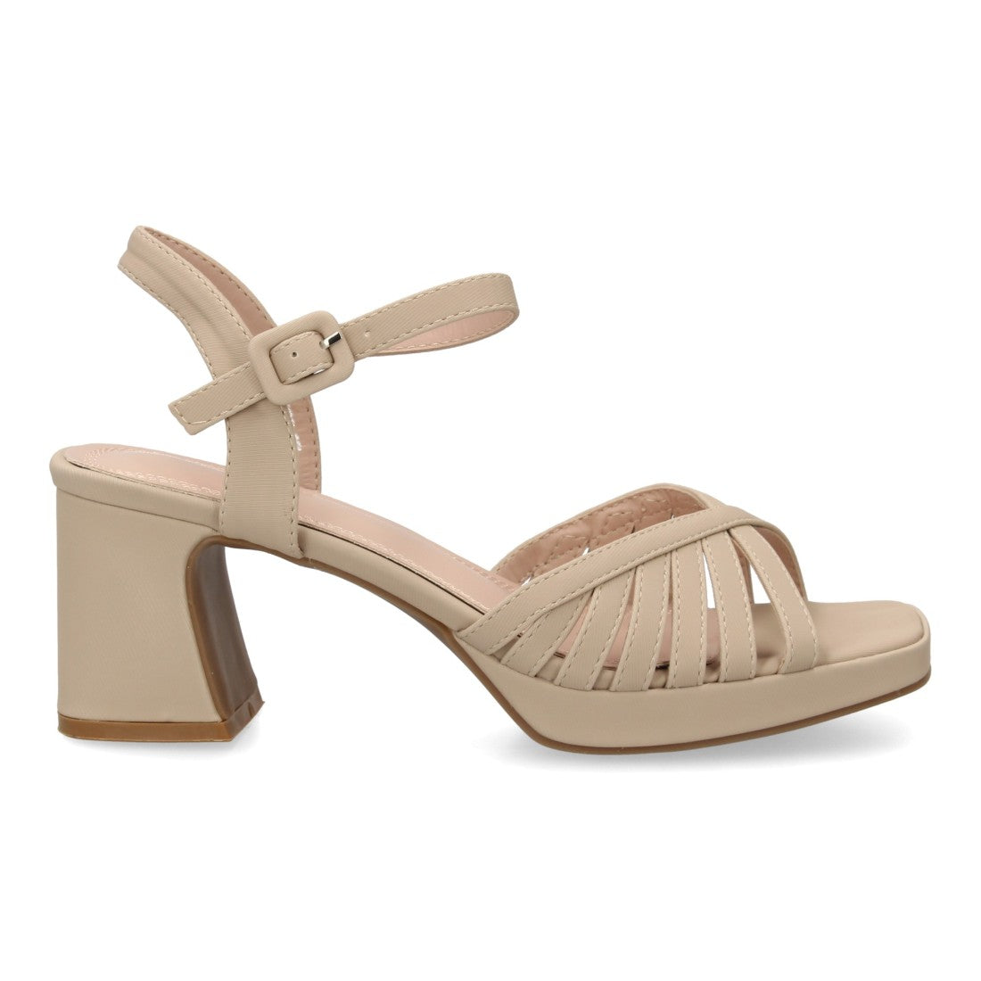 Sandalia tacón ancho beige multi tira plataforma