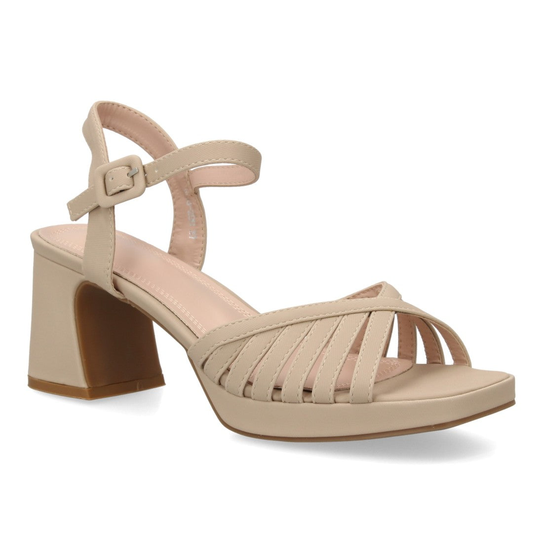 Sandalia tacón ancho beige multi tira plataforma