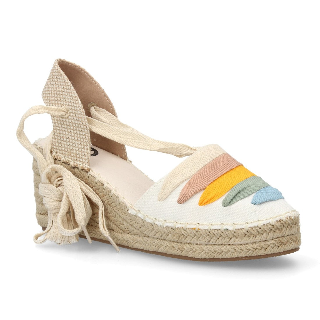 Sandalia valenciana cuña mujer blanca tiras y lazada cuerdas