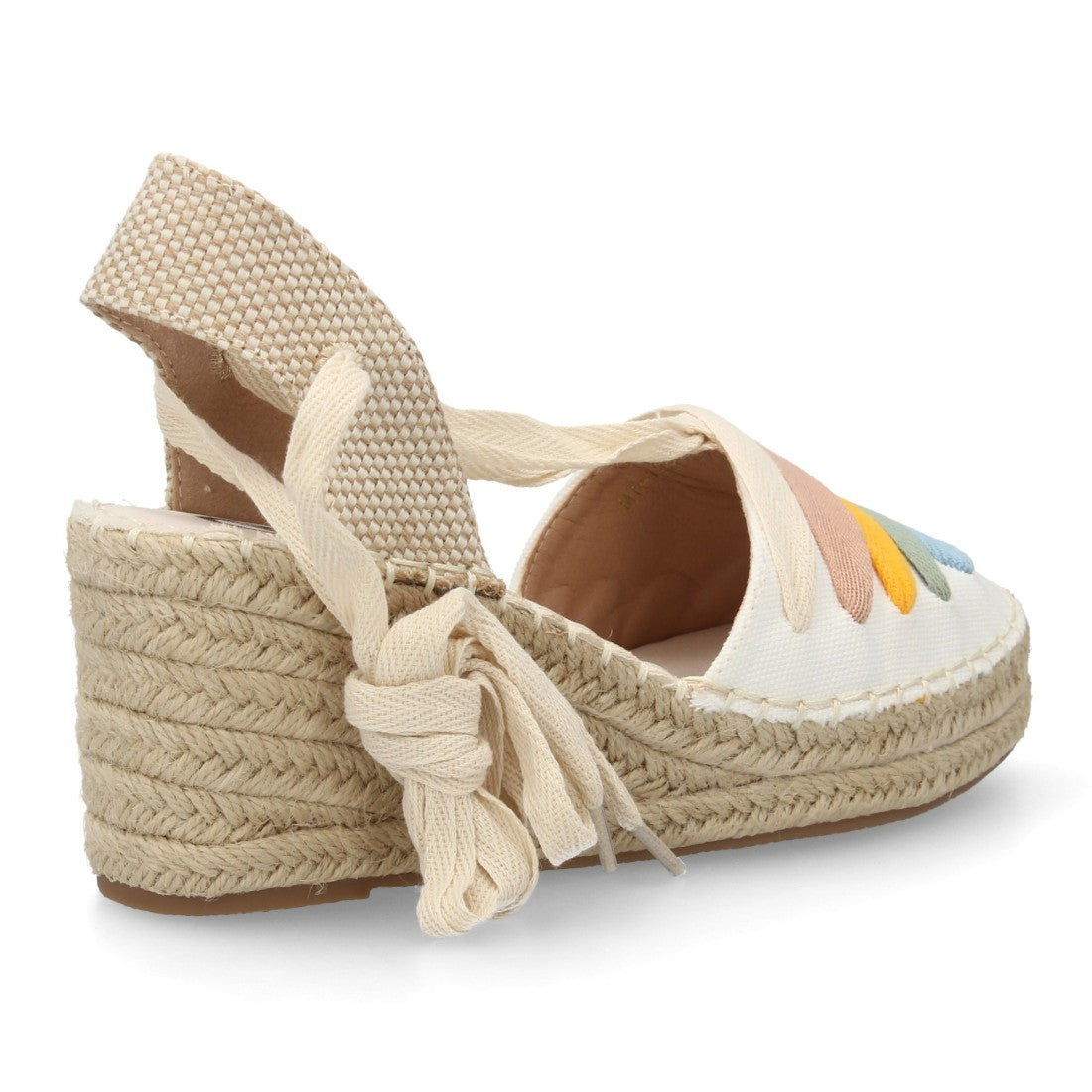 Sandalia valenciana cuña mujer blanca tiras y lazada cuerdas
