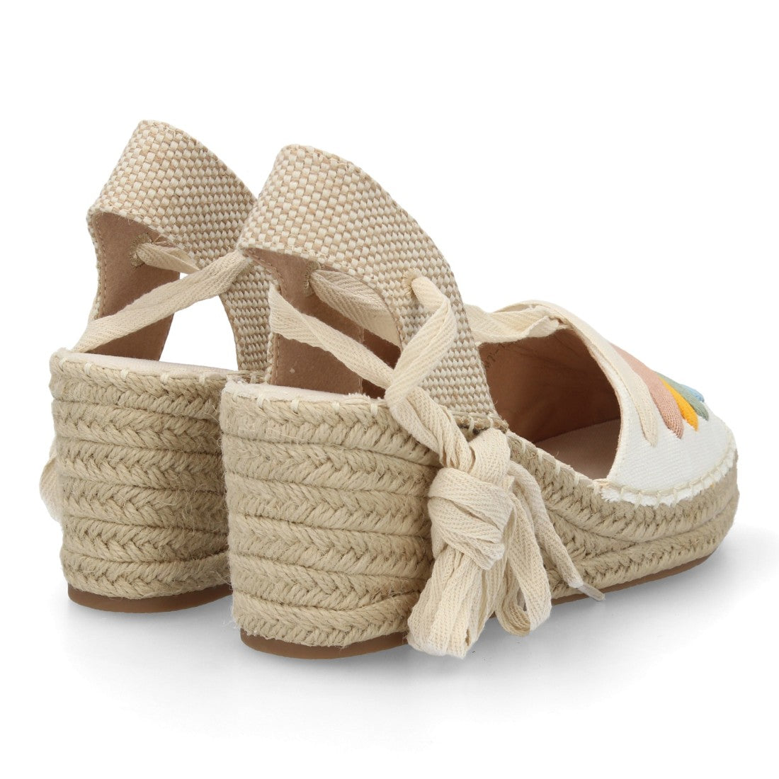 Sandalia valenciana cuña mujer blanca tiras y lazada cuerdas