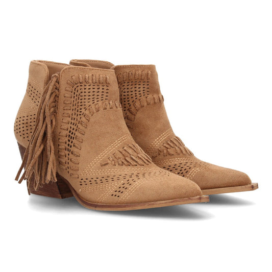 botin cowboy camel calado flecos mujer