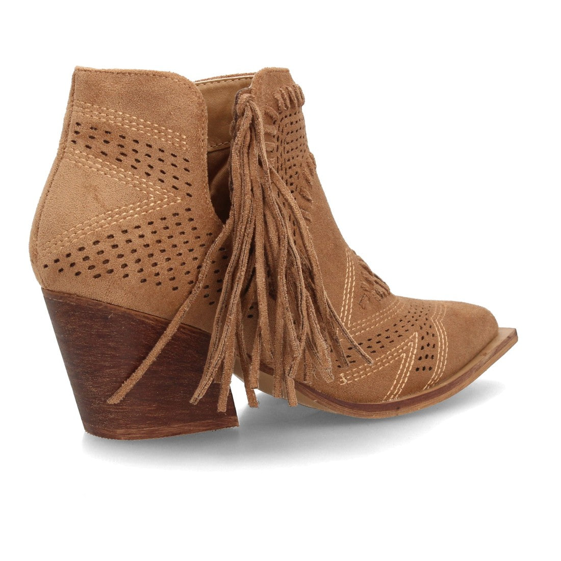 botin cowboy camel calado flecos mujer