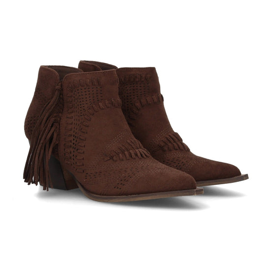 botin cowboy cafe calado flecos mujer