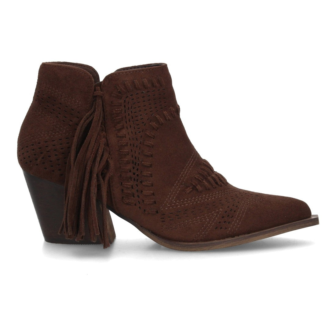 botin cowboy cafe calado flecos mujer