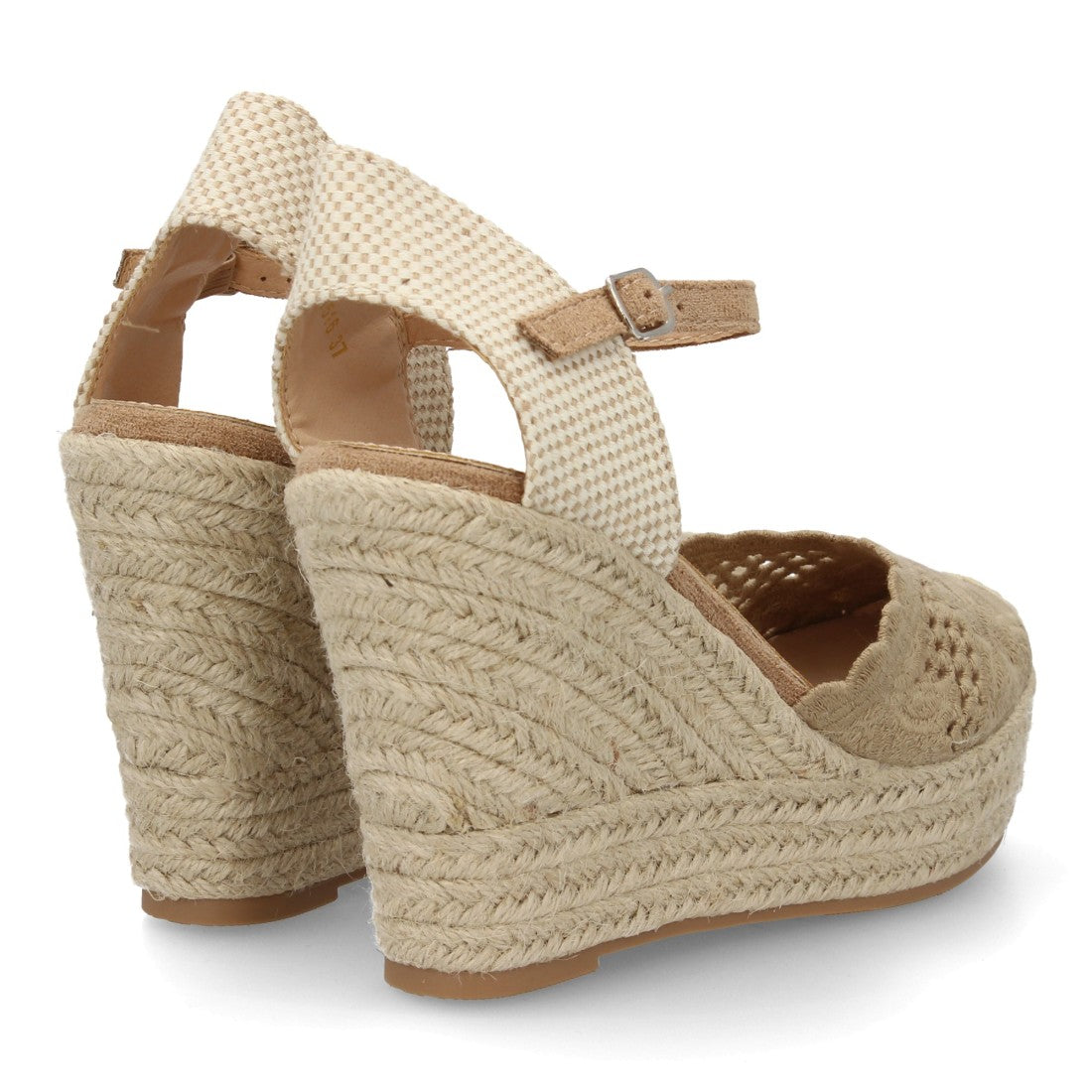 Alpargata cuña esparto taupe bordado artesanal