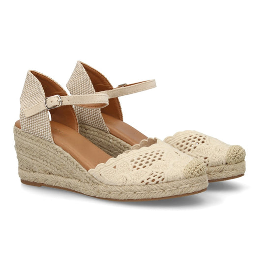 Alpargata cuña esparto beige calada artesanal
