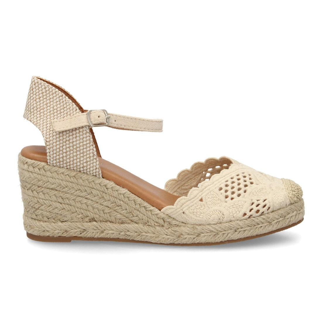 Alpargata cuña esparto beige calada artesanal