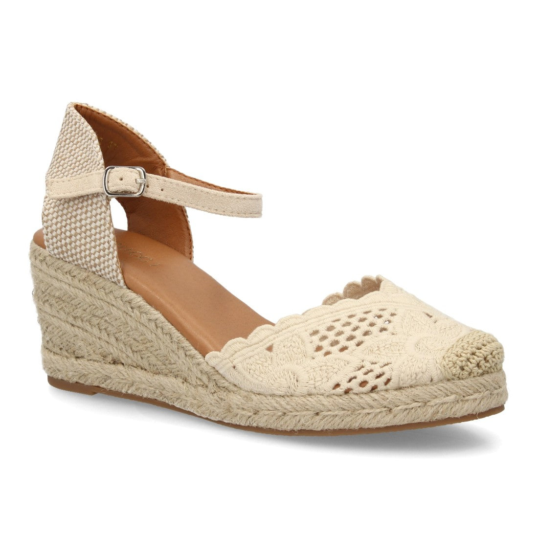 Alpargata cuña esparto beige calada artesanal