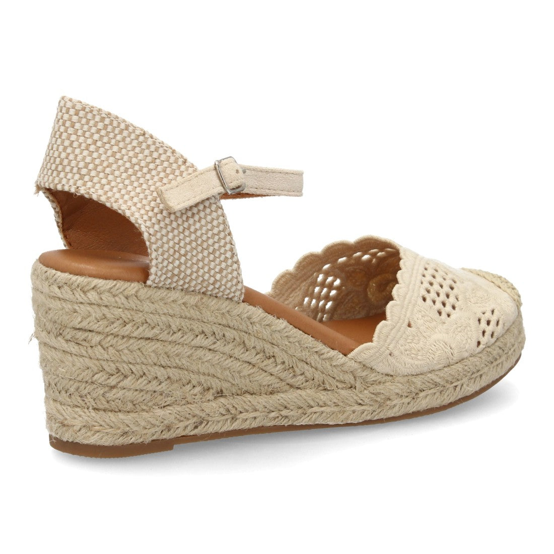 Alpargata cuña esparto beige calada artesanal