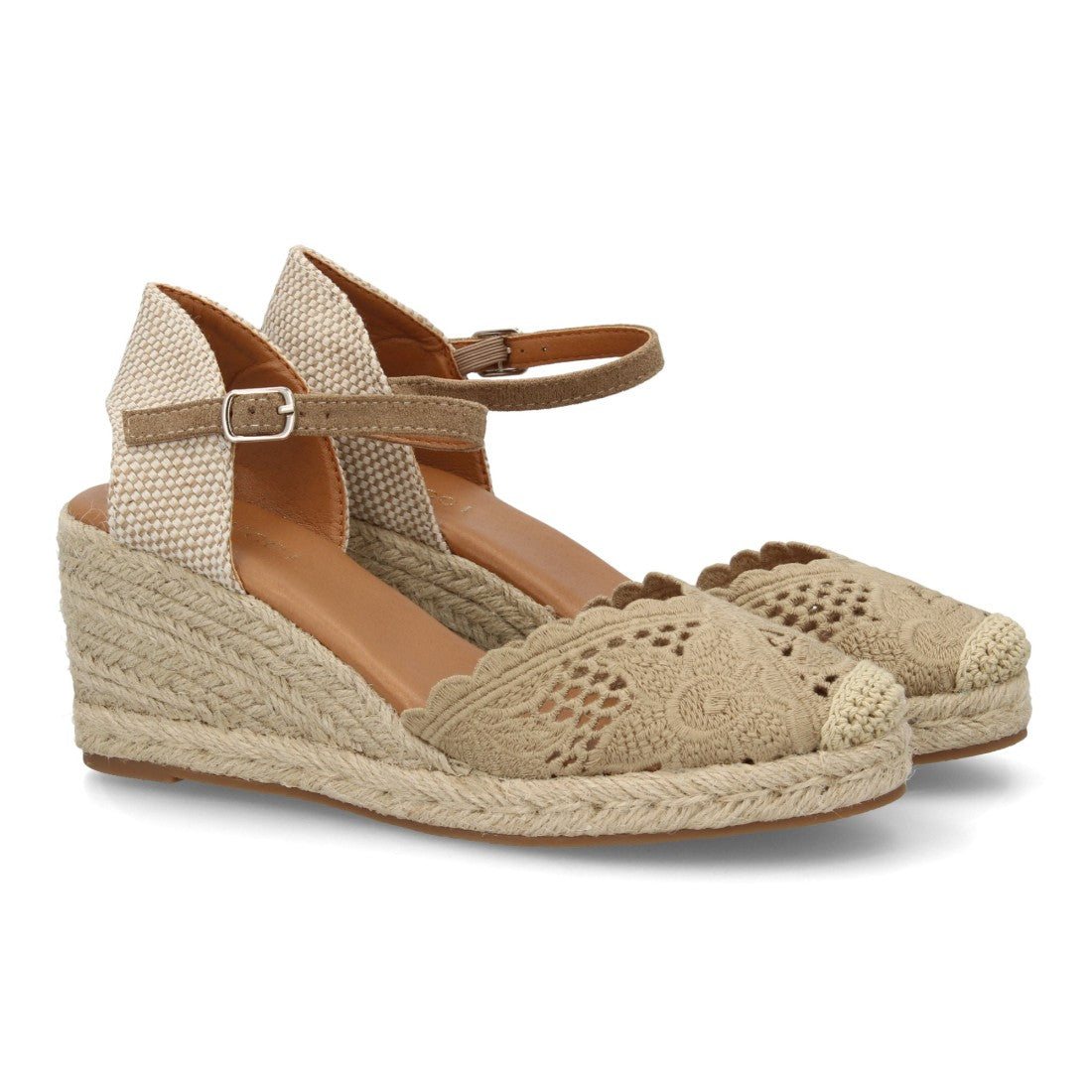 Alpargata cuña esparto taupe calado mujer