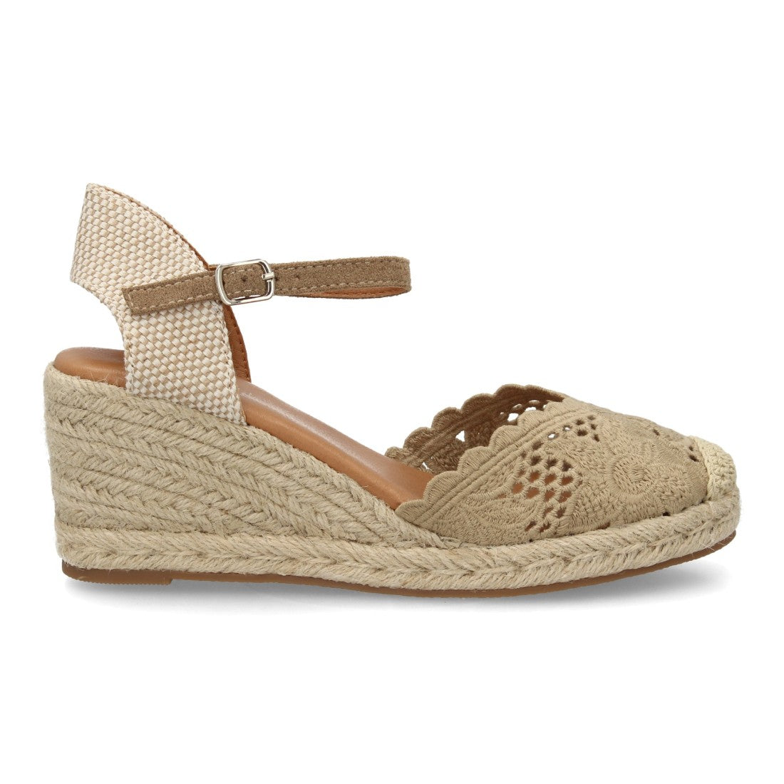 Alpargata cuña esparto taupe calado mujer
