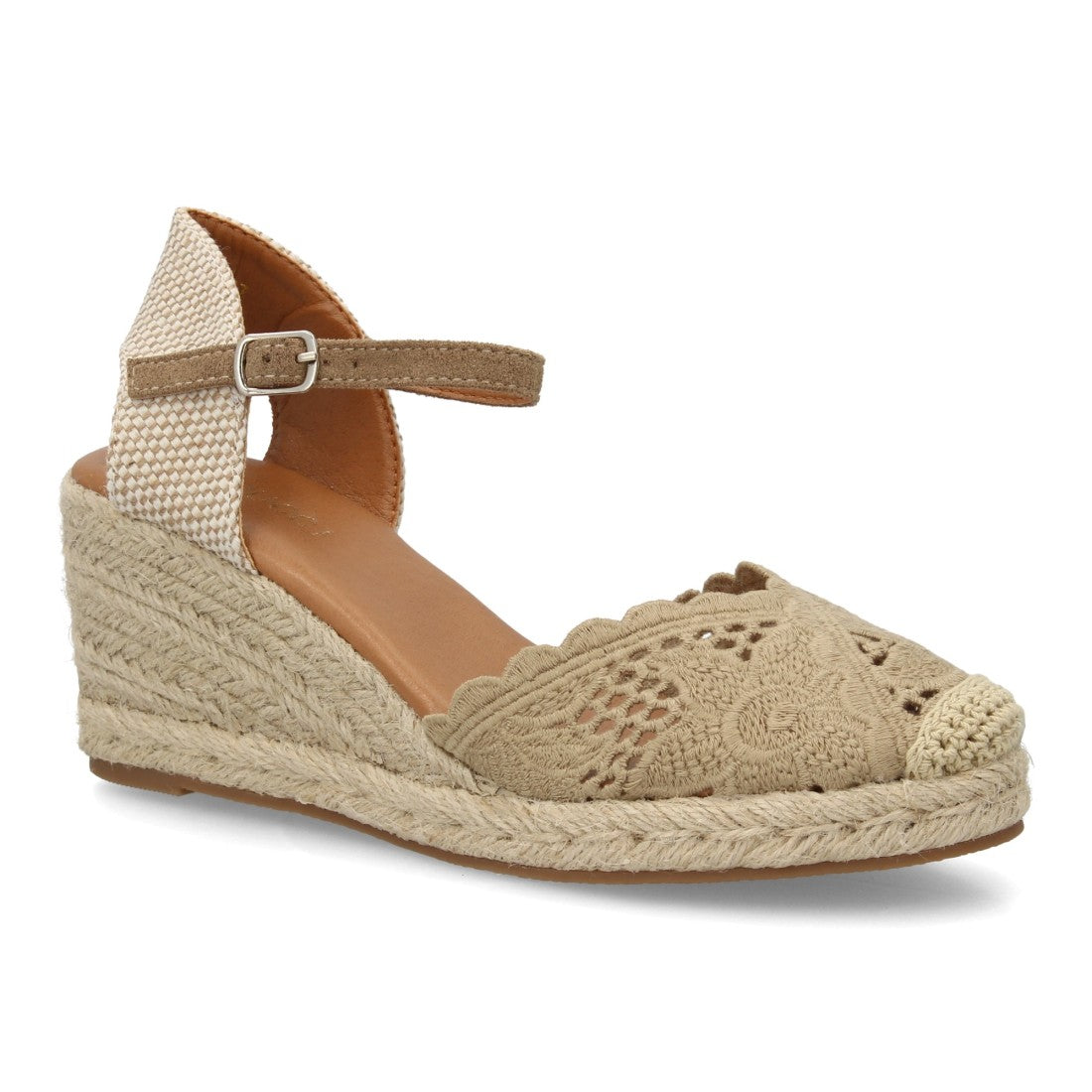 Alpargata cuña esparto taupe calado mujer