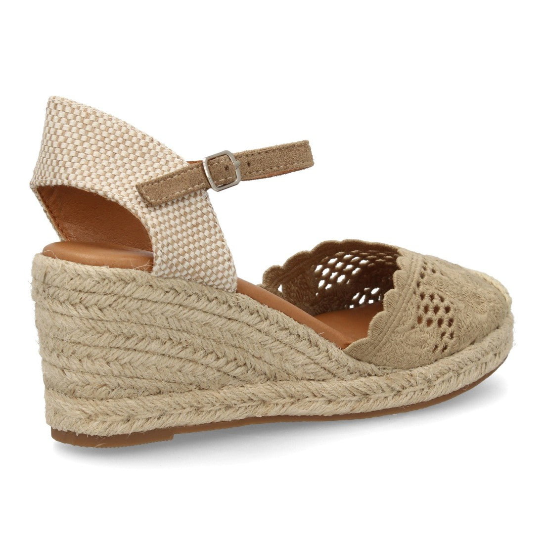 Alpargata cuña esparto taupe calado mujer