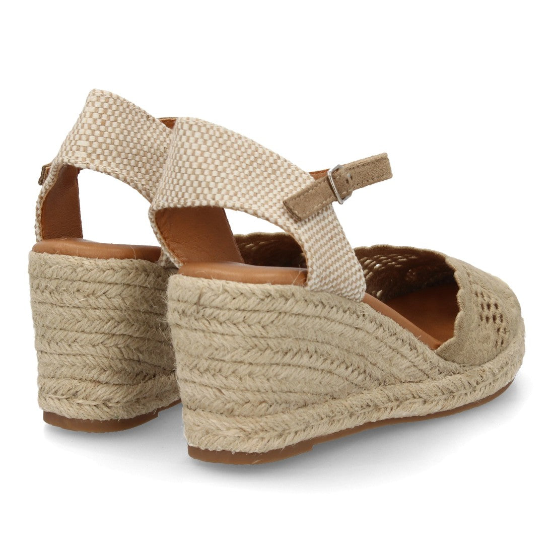 Alpargata cuña esparto taupe calado mujer