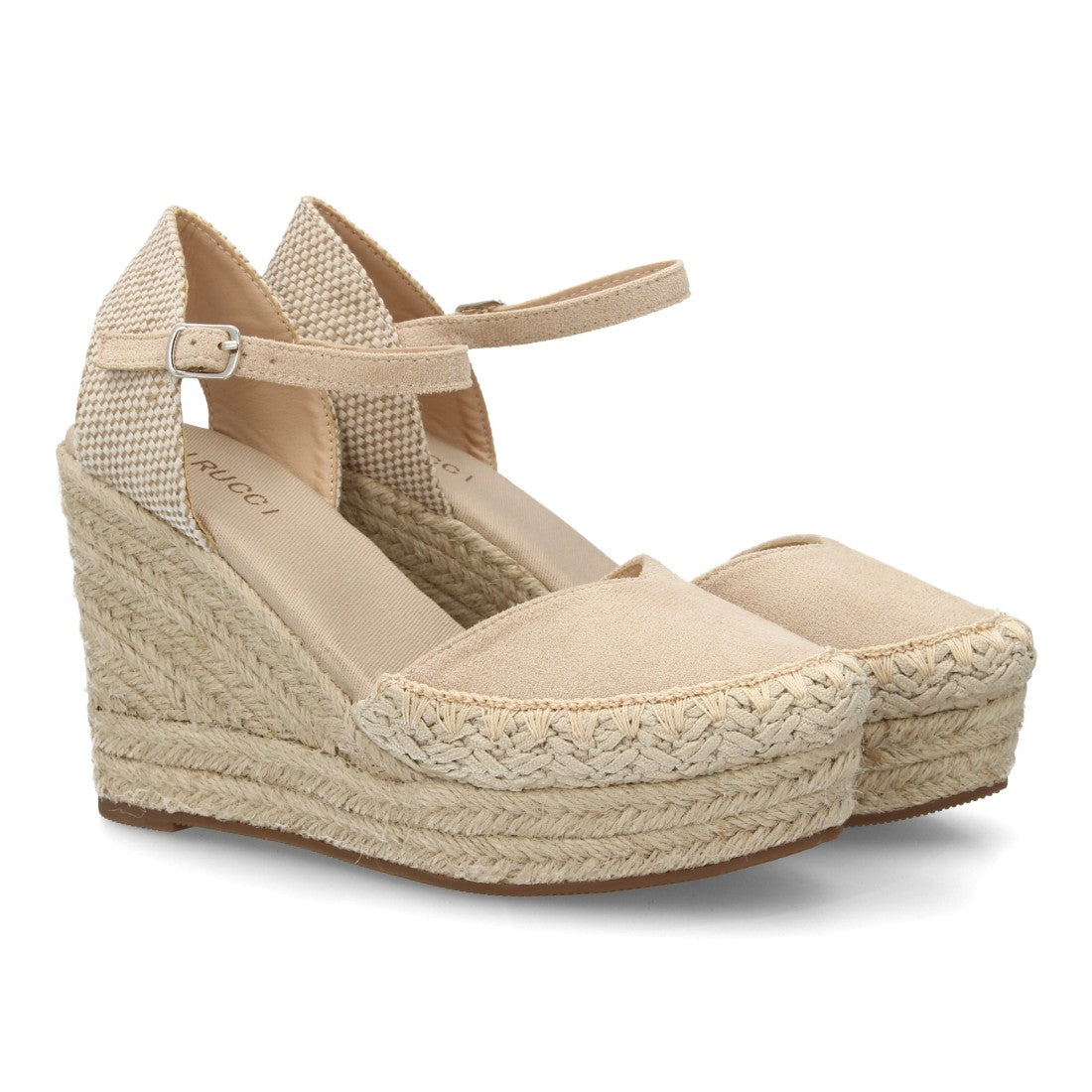 Sandalia alpargata beige cuña detalle decorativo
