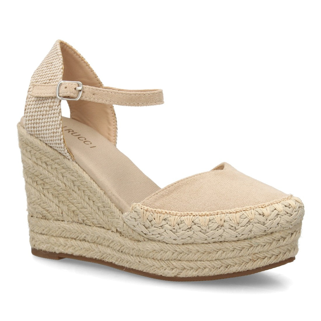 Sandalia alpargata beige cuña detalle decorativo