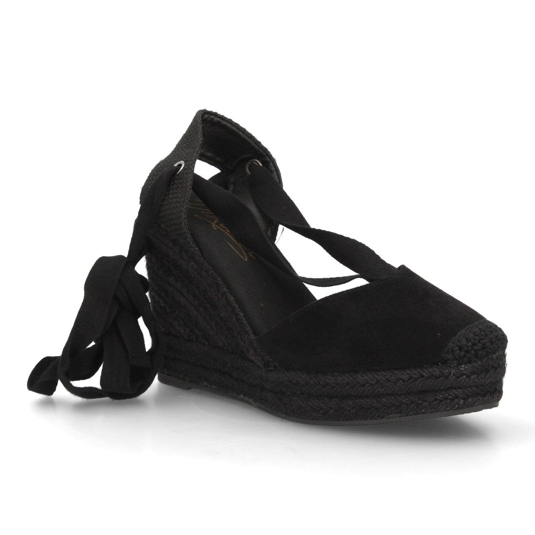 Alpargata cuña esparto cintas negro mujer