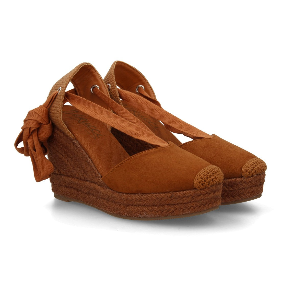 Alpargata cuña esparto camel cintas mujer
