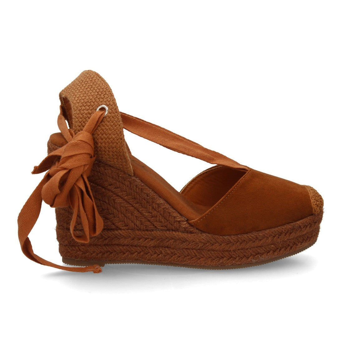 Alpargata cuña esparto camel cintas mujer