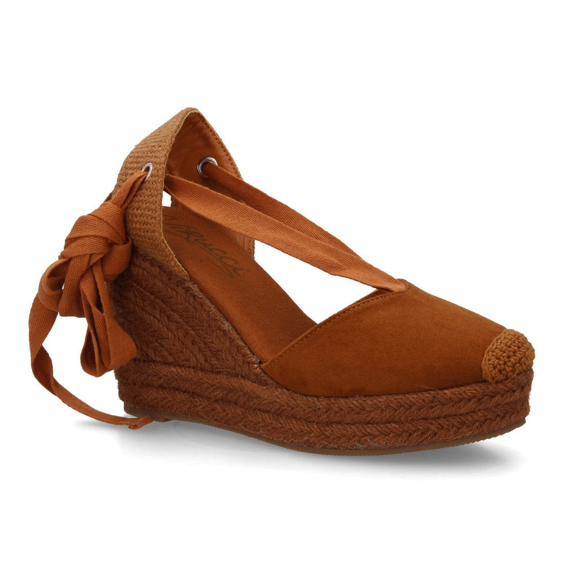 Alpargata cuña esparto camel cintas mujer