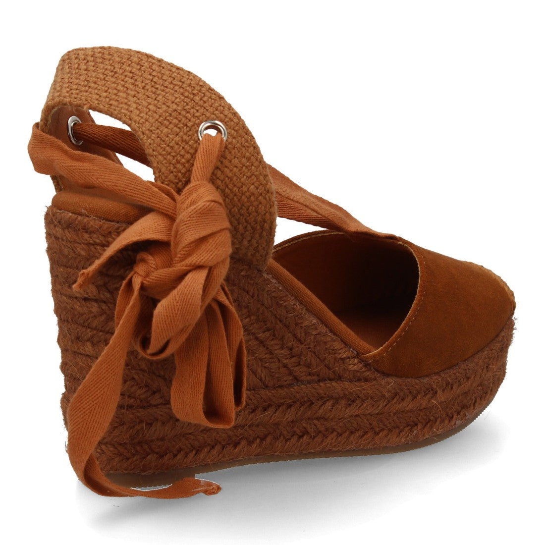Alpargata cuña esparto camel cintas mujer