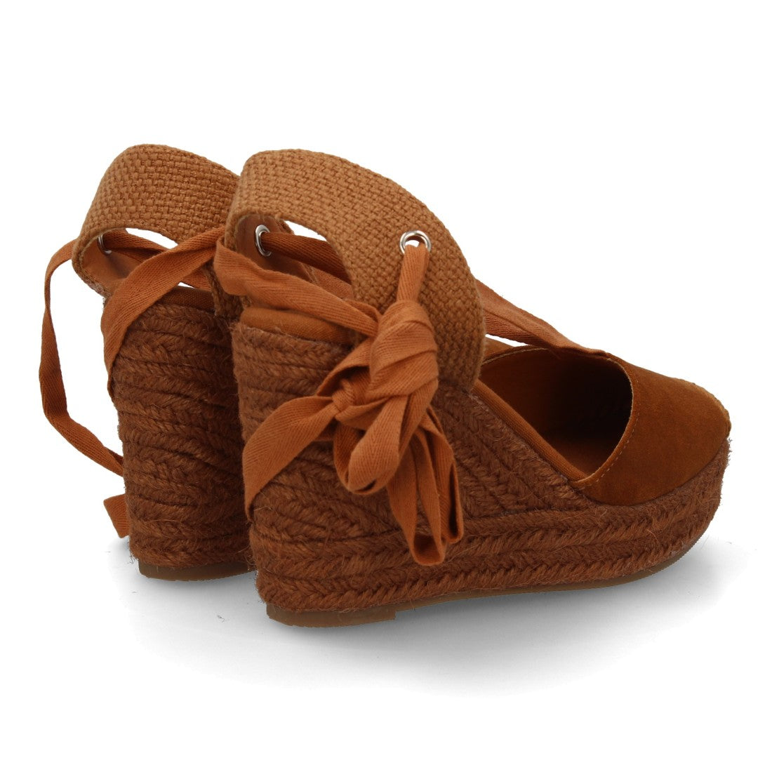 Alpargata cuña esparto camel cintas mujer